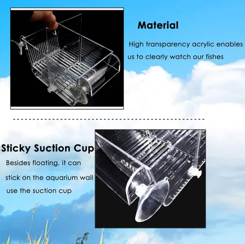 Miniatura 4 de capetsma Caja de Cría de Peces, Caja de Aislamiento de Peces de Acrílico con Ventosas, Incubadora de Vivero de Aclimatación de Acuario para Peces
