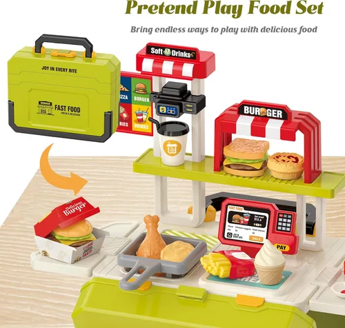 Miniatura 4 de Juguetes divertidos para niños, juego portátil de comida rápida para niños de 3 a 8 años, juguete realista de cocina al aire libre con 55 piezas