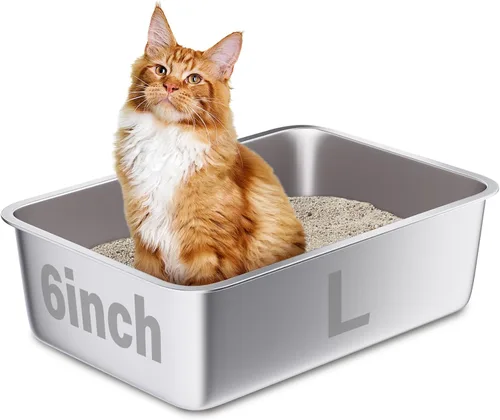 Miniatura 6 de Caja de arena de acero inoxidable, paquete de 2 cajas de arena de metal para gatos, caja de arena XL de acero inoxidable para gatos de 17.7 x 13.8 x