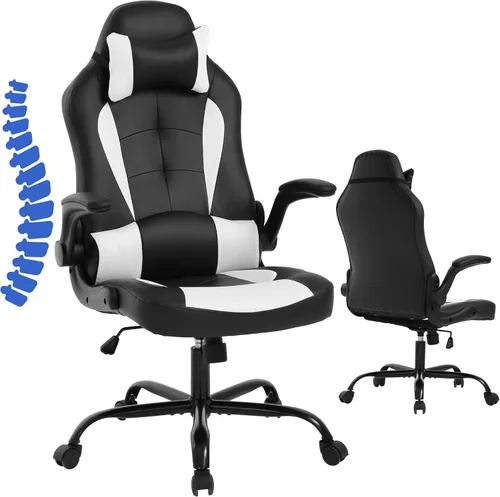 BLKMTY Silla ergonómica para computadora para juegos de PC, silla giratoria ajustable de carreras de videojuegos con soporte lumbar y reposacabezas,
