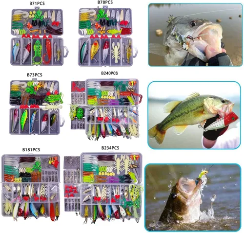 Miniatura 3 de Kit de señuelos de pesca de agua dulce, aparejos de pesca. Caja de aparejos que incluye cebos tipo crankbait, señuelos de superficie, jigs, cucharas