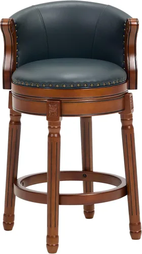 Miniatura 16 de CozyRain Taburetes de bar de madera de goma, taburete de bar tapizado de cuero con respaldo y reposapiés para el hogar, cocina, mostrador, comedor