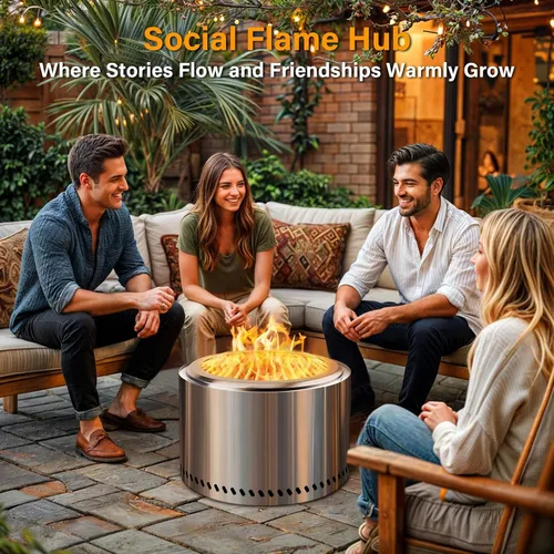 Miniatura 3 de HGD Chimenea sin humo de 20 pulgadas para exteriores, fogata de leña de acero inoxidable con combustión secundaria, estufa de patio trasero