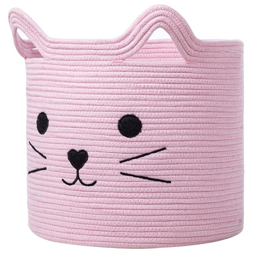 Miniatura 21 de VK VK·LIVING Cesta Grande de Juguetes para Gatos con Asas 15" L x 14" H Caja de Juguetes de Cuerda de Algodón con Diseño de Gato Negro, Cesta