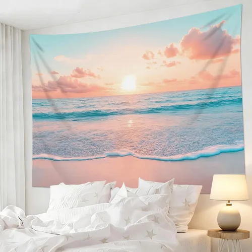 Miniatura 33 de LB Tapiz de hongos para colgar en la pared, luna y estrella en beige, tapiz de pared para dormitorio, estética de planta verde, arte de pared