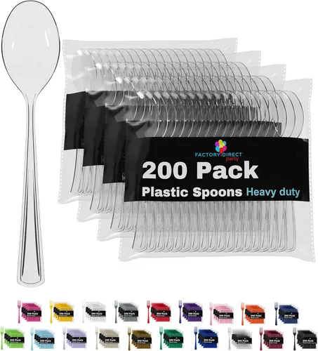 Miniatura 8 de Party Solids - Cubertería de plástico resistente, 200 piezas, cucharas desechables de plástico amarillas, cubiertos, cubiertos Amarillo