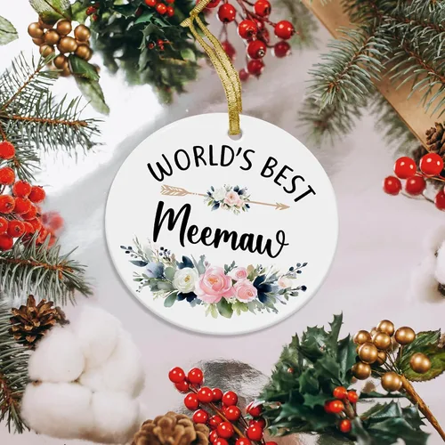 Miniatura 6 de World's Best Meemaw - Adornos de cerámica de Navidad regalos de nietos, nietos, regalos de cumpleaños para el día de la madre, regalos de cumpleaños