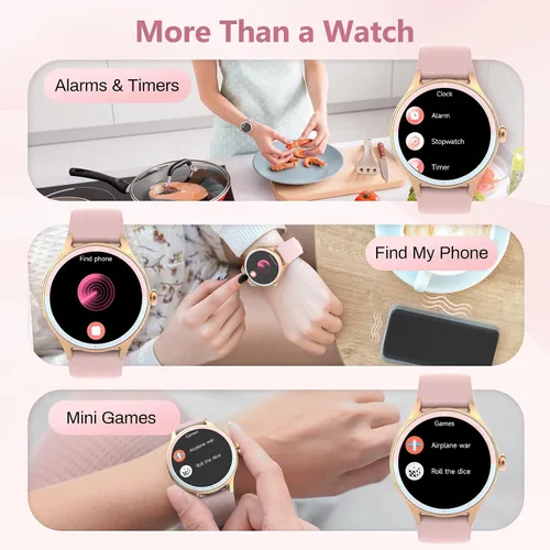 Miniatura 6 de Reloj inteligente para mujer, compatible con iPhone y Android, ritmo cardíaco SPO₂ y seguimiento de la salud de la mujer, más de 100 modos