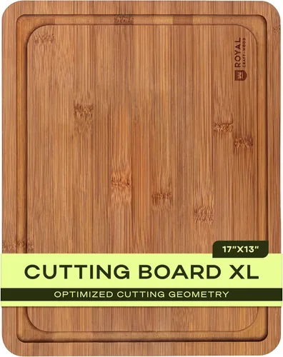 ROYAL CRAFT WOOD Tabla de cortar de madera, tablas de cortar de bambú con ranura para jugo, tabla de cortar de cocina para carne, queso y verduras,