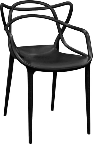 Miniatura 4 de Mid-Century - Silla de comedor con curva de plástico moldeado (juego de 2), color negro