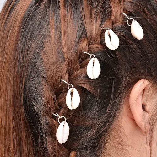 Miniatura 6 de Juego de anillos para el cabello de concha bohemia, pinzas trenzadas doradas, bucles para el cabello de rastas y accesorios de joyería africana