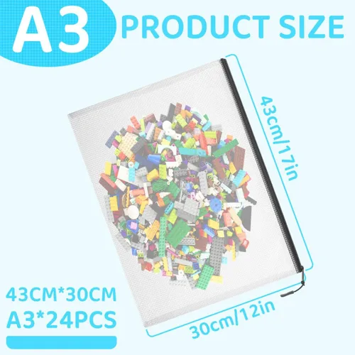 Miniatura 3 de YOPCDJ 24 bolsas de malla con cremallera, grandes bolsas A3 de 17 x 12 pulgadas, reutilizables, organizador de almacenamiento de rompecabezas, Negro