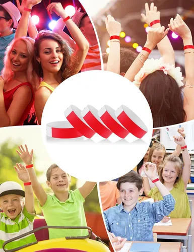 Miniatura 5 de 500 piezas de pulseras, pulseras de papel para eventos, pulseras adhesivas de colores, pulseras desechables, pulseras VIP para fiestas (rojo)