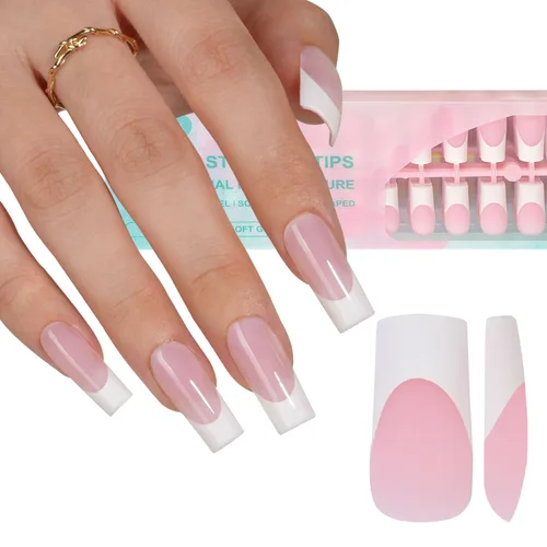 Miniatura 14 de Misssix Puntas de uñas de gel francesas negras, 240 piezas de puntas francesas de uñas postizas largas cuadradas, no es necesario limar, puntas 3