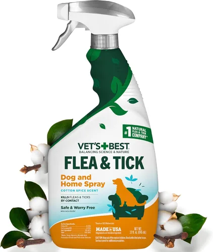 Miniatura 13 de Vet's Best Spray para pulgas y garrapatas para el hogar, tratamiento de pulgas y garrapatas a base de plantas para perros y uso en interiores, spray