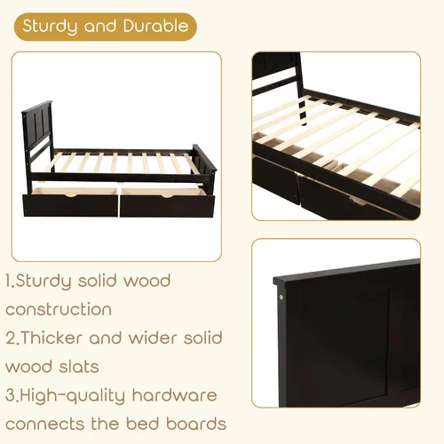 Miniatura 5 de Bellemave Cama individual con cajones, plataforma de madera con cabecero y estribo, cama capitán de madera para niños, niñas, niños, adolescentes
