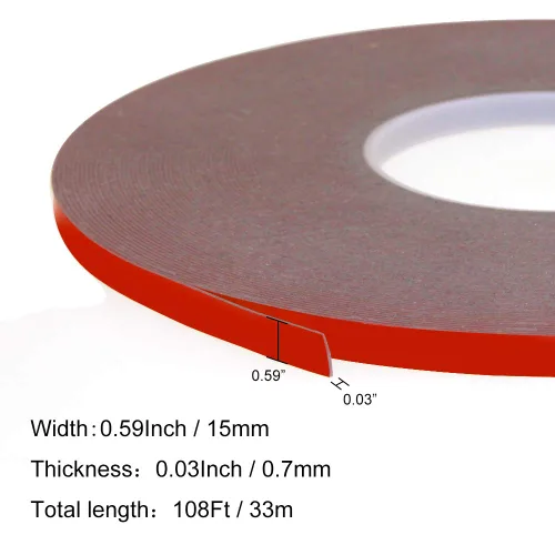 Miniatura 2 de DGSL Cinta adhesiva de doble cara, 0.59 pulgadas x 108 pies, cinta adhesiva de montaje resistente, cinta de espuma impermeable para tiras de luces