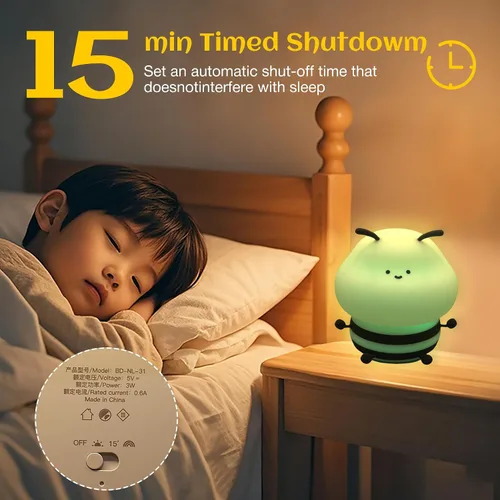 Miniatura 4 de Luz nocturna de abeja para niños, lámpara blanda, luz nocturna de animales, 3 niveles de brillo, lámpara para niños que cambia de color, lámparas