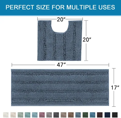Miniatura 472 de H.VERSAILTEX Alfombras de baño para cuarto de baño, antideslizantes, tapetes de baño extragruesos, de felpilla, a rayas, alfombra de 20" x 32