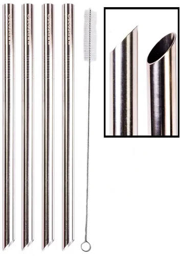 Pajita BOBA de acero inoxidable de 4 puntos, extra ancha, 1/2 x 9.5 pulgadas de largo, tapioca, perla, té de burbujas, grasa gruesa, marca CocoStraw