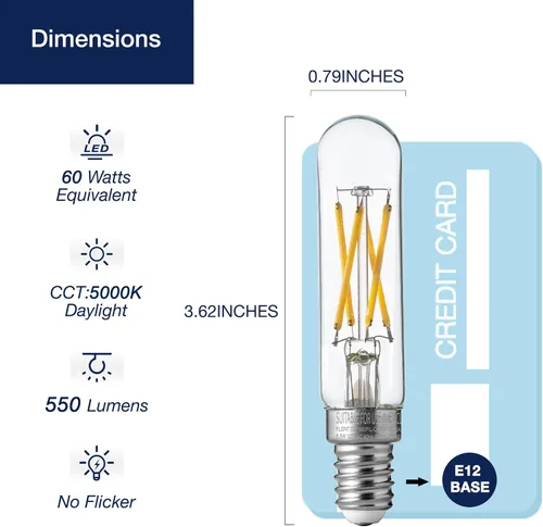 Miniatura 2 de FLSNT Bombillas LED para candelabros de luz diurna de 5000 K equivalentes a 60 W, bombillas LED regulables T6/T25 E12 para candelabro, 90+ alto CRI