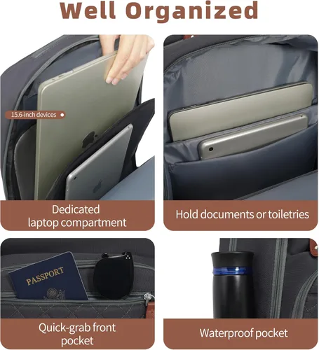 Miniatura 4 de Mochila con ruedas, mochila de viaje con ruedas, aprobada por vuelo, antirrobo, para laptop de 15.7 pulgadas, con puerto USB para hombres y mujeres