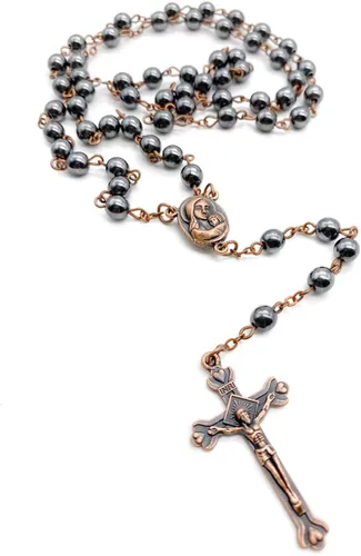 Miniatura 10 de Nazareth Store Hematite Rosary Beads Black Stone Catholic Rosary Necklace with Jerusalem Holy Soil & Cross Antique Religious Rosaries Beads