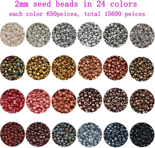 Miniatura 2 de 12/0 cuentas de semillas de vidrio alrededor de 15600 piezas, 24 colores de 0.079 pulgadas, kit de cuentas de semillas sueltas para hacer pulseras