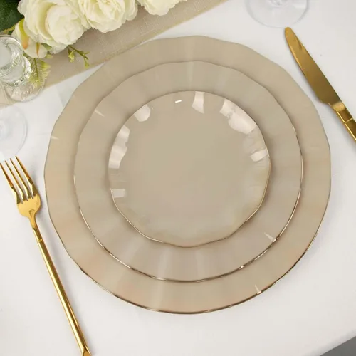Miniatura 28 de Tableclothsfactory Paquete de 10 platos redondos de plástico negro de 6 pulgadas para ensalada de postre, platos desechables con borde ondulado