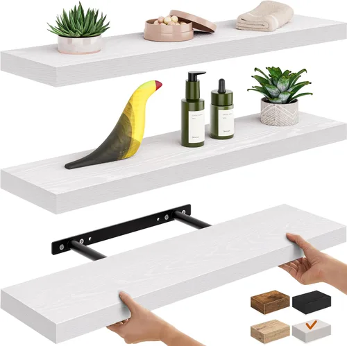Miniatura 36 de Ballucci - Estantes flotantes, juego de estantes de pared de madera de 36" con soportes invisibles para baño, sala de estar, dormitorio, cocina