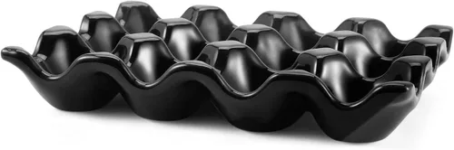 Miniatura 2 de Flexzion Bandeja de Cerámica para 12 Huevos - Portahuevos de Porcelana para Docena Completa Contenedor Organizador de Almacenamiento Soporte