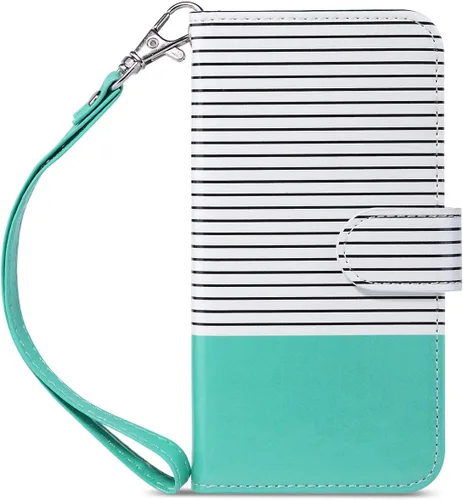 Miniatura 23 de ULAK Funda tipo cartera para iPhone SE 3 (2022)/SE (2020)/8/7 con soporte para tarjetas, funda de piel sintética de alta calidad con ranuras