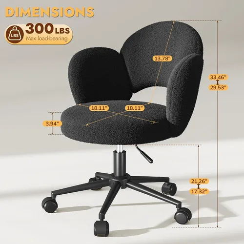 Miniatura 2 de Homkdom - Silla de escritorio con ruedas, 3.94 pulgadas de grosor, cómoda silla de tocador de pétalos, silla giratoria sin brazos con respaldo