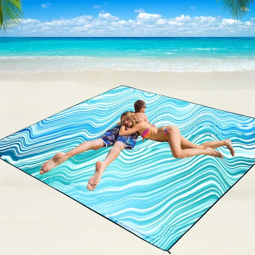 Miniatura 27 de WIWIGO Manta de playa impermeable a prueba de arena tapete de playa 79" X 83"/10'x9' para 2-8 adultos, de secado rápido, tapete de picnic al aire