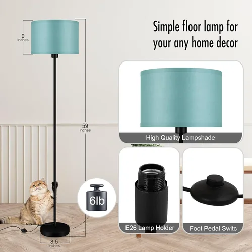 Miniatura 7 de Lámpara de pie negra, lámpara de pie LED de 58 pulgadas de alto, lámparas de sala de estar simples con pantalla, interruptor de pedal de pie