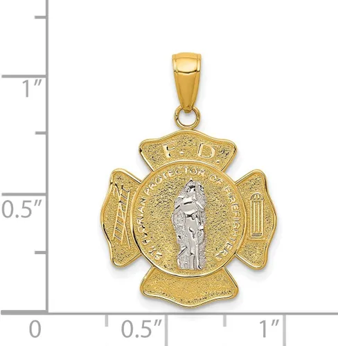 Miniatura 4 de Colgante de San Floriano con insignia de Protect Us Words on Firefighter en oro auténtico de 14 quilates
