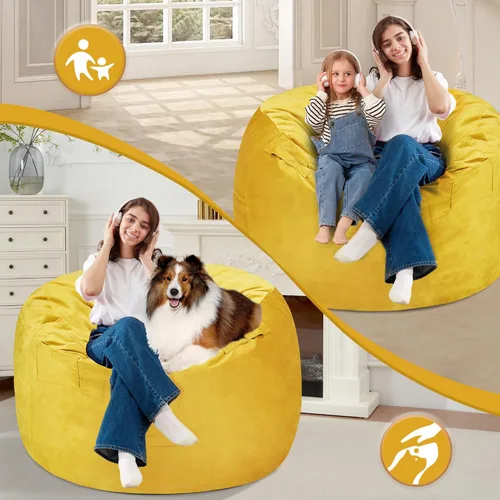 Miniatura 3 de Homguava - Sillón puff de 3 pies Sillón estilo puff grande de 3 pulgadas con relleno de espuma viscoelástica, sofá suave con funda de terciopelo