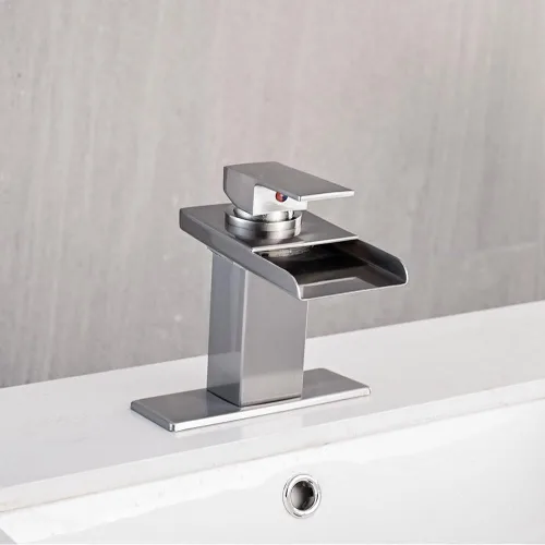 Miniatura 6 de AVSIILE Grifo LED para fregadero de baño, grifo de lavabo de cascada de níquel cepillado de un solo agujero con drenaje desplegable de metal y 2