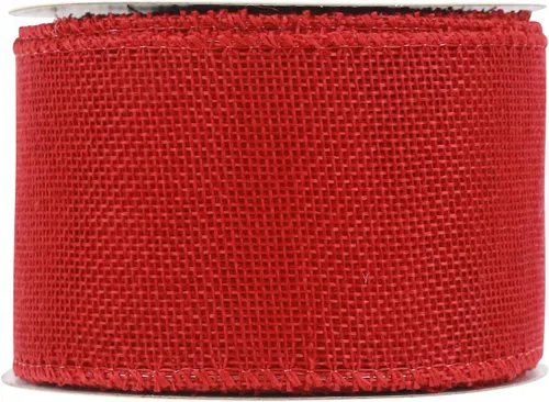Miniatura 3 de HUIHUANG Cinta de arpillera roja con alambre de Navidad, cinta sólida con borde de alambre, cinta de yute de 2.5 pulgadas para coronas, lazos Rojo