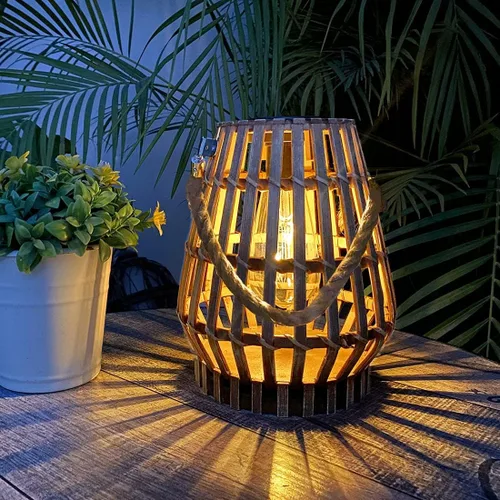 Miniatura 7 de Linterna solar de ratán natural con asa, luces LED decorativas grandes e impermeables, lámpara de mesa solar de ratán brillante para patio, boda