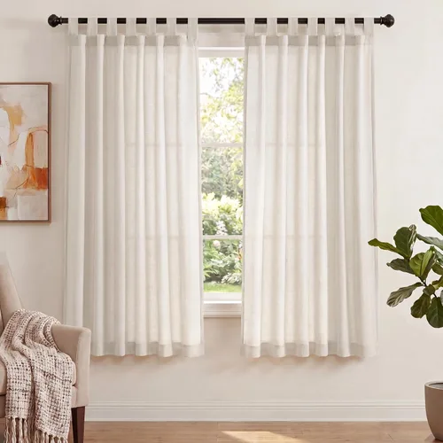 Miniatura 20 de PrinceDeco Cortinas de Lino de 63 Pulgadas de Largo con Trabillas Superiores Paneles de Tratamientos para Ventanas Semi Transparentes de Filtrado