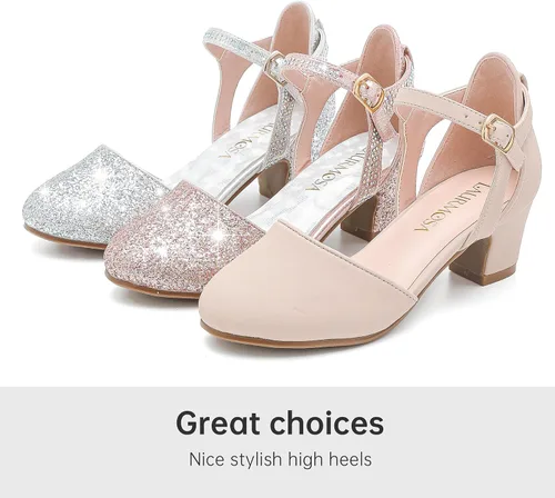Miniatura 8 de Zapatos de vestir para niñas, puntera cerrada, tacones altos y gruesos, correa para el tobillo, zapatos de tacón para boda y fiesta