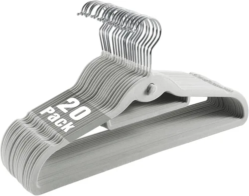 Miniatura 8 de Perchas de terciopelo para ropa, delgadas, apilables, antideslizantes, color beige, para ahorrar espacio, perchas resistentes para adultos