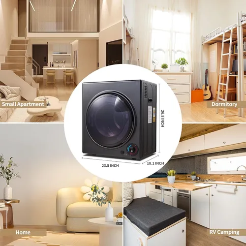 Miniatura 8 de CTT Secadora de ropa portátil de 3.5 pies cúbicos, secadora compacta de 1500 W para apartamento, secadora de ropa de carga frontal con bañera