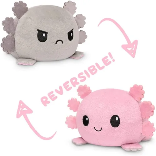 Miniatura 2 de TeeTurtle El peluche original reversible de Axolotl Diseño patentado Juguete sensorial para aliviar el estrés Brillo rosa gris Feliz enojado