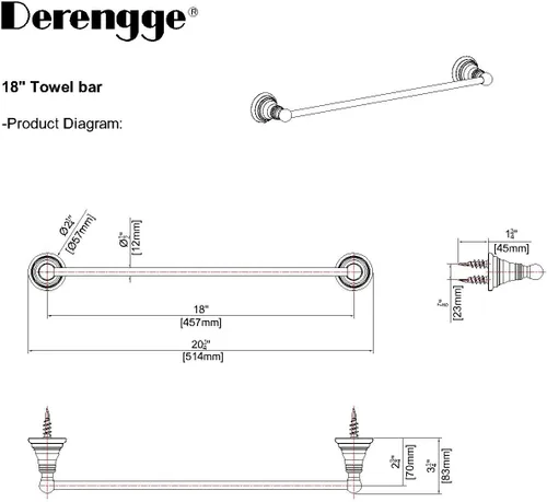 Miniatura 7 de F-080-BG - Juego de accesorios de baño de 4 piezas con toallero de 18 pulgadas, anillo para toallero, soporte de papel, gancho para bata, oro Oro