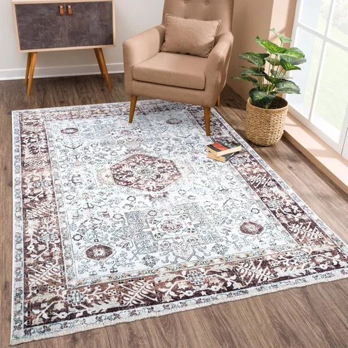 Miniatura 23 de Bloom Rugs Caria Alfombra Lavable Antideslizante de 7 pies - Azul/Carbón Alfombra Tradicional para Entrada, Pasillo, Baño y Cocina - Tamaño Exacto