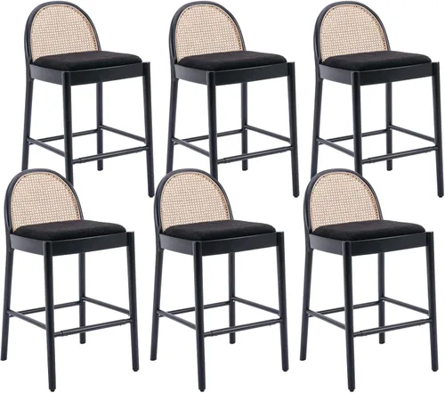 Miniatura 29 de HEAH-YO Taburetes de bar de ratán, juego de 2, taburetes de barra de 26 pulgadas de altura de mostrador con respaldos de ratán y patas de madera