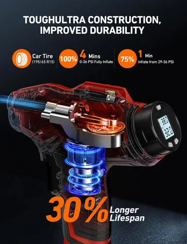 Miniatura 3 de AstroAI C2 Inflador de Neumáticos Inalámbrico Compresor de Aire 20V Batería Recargable 160PSI Bomba de Aire Portátil con Adaptador de Corriente