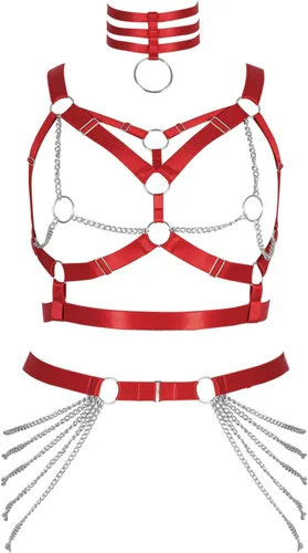 Arnés de cuerpo de talla grande para mujer gorda y niña, cadena de metal, hueco completo, sujetador de jaula, medias de pierna, liguero, ropa gótica
